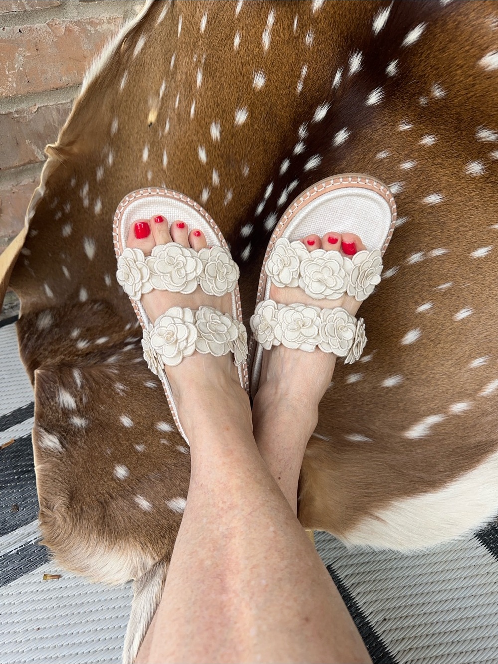 Dolce Vita Cream Floral Double-Strap Slide Sandals